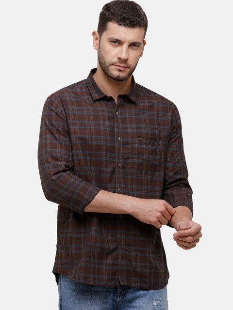 

Alan Scott Men Brown Regular Fit Checked Pure Cotton Casual Shirt