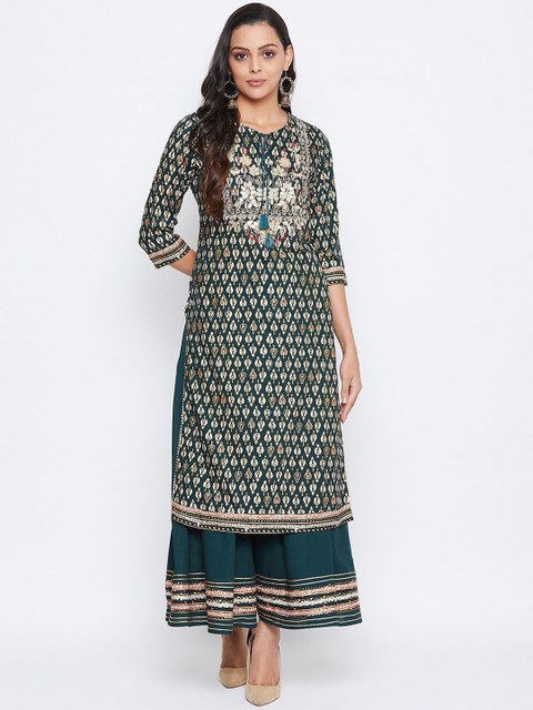 

Prakhya Women Green Printed Kurta with Palazzos