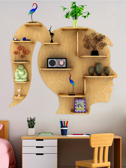 

WALLMANTRA Beige Girl Shaped MDF Basic Wall Shelf