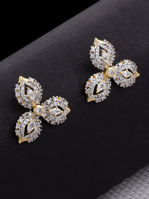 

Studio Voylla Gold-Plated & White CZ Studded Floral Studs