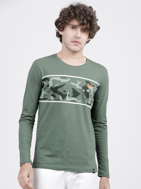 

Ecko Unltd Men Olive Green Slim Fit Cotton Printed Round Neck T-shirt