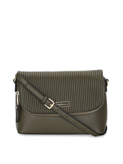 

Van Heusen Olive Green Striped Sling Bag