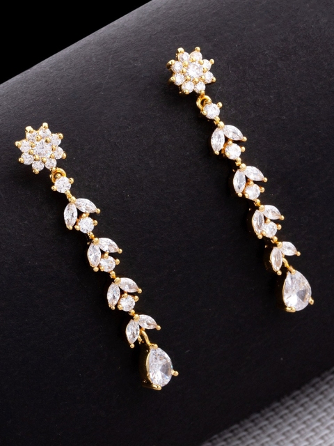 

Studio Voylla Gold-Plated & White CZ Studded Floral Drop Earrings