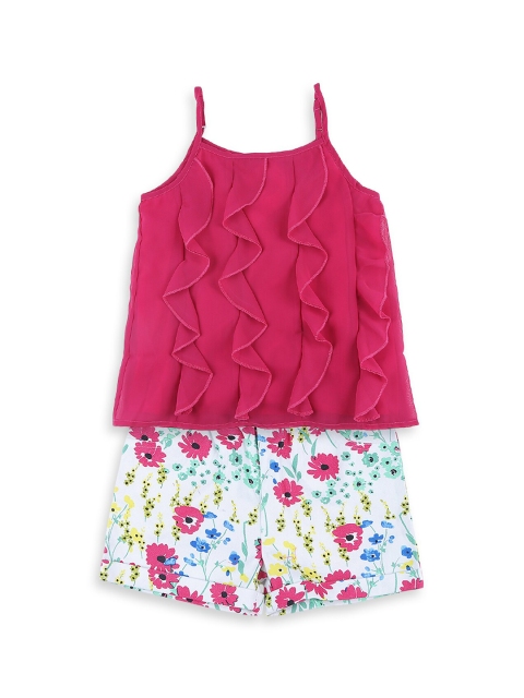 

Nauti Nati Girls Pink & White Solid Top with Shorts