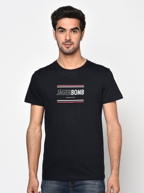 

Octave Men Navy Blue Printed Round Neck T-shirt
