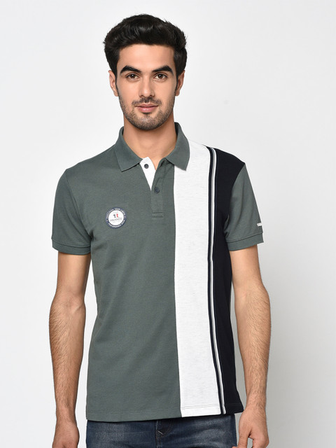 

Octave Men Olive Green Colourblocked Polo Collar T-shirt