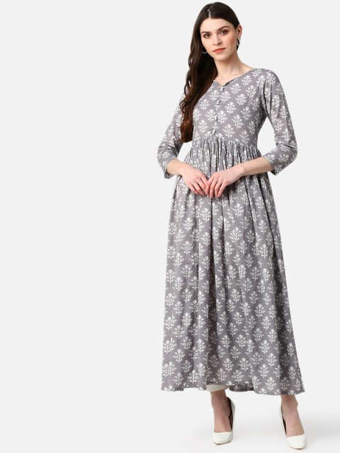 

AHIKA Women Grey Ethnic Motifs Printed Anarkali Kurta