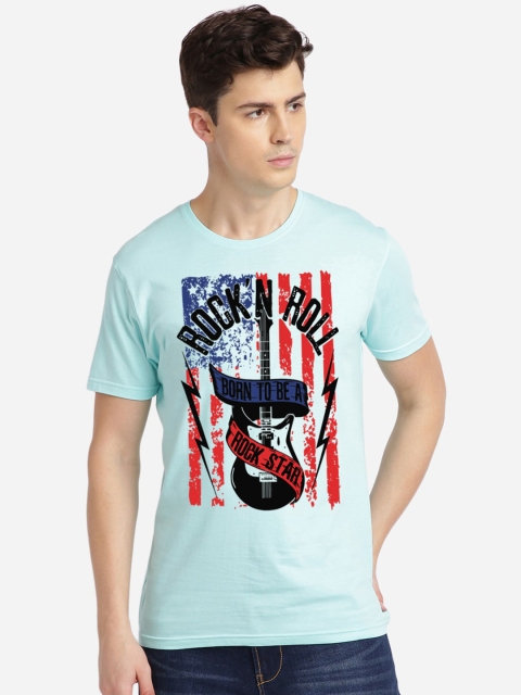 

MASH UNLIMITED Men Blue Printed Round Neck Cotton T-shirt