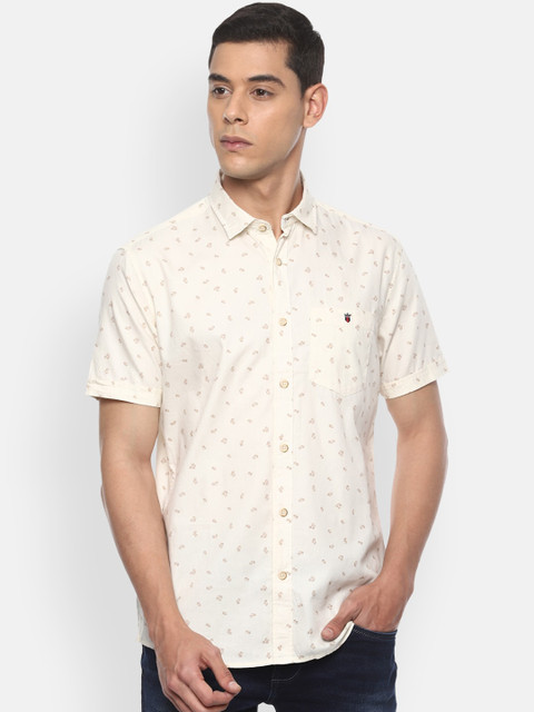 

Louis Philippe Jeans Men Beige Slim Fit Geometric Print Cotton Casual Shirt