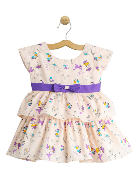

The Magic Wand Infant Girls Off-White & Purple Cotton Printed Fit and Flare Dress