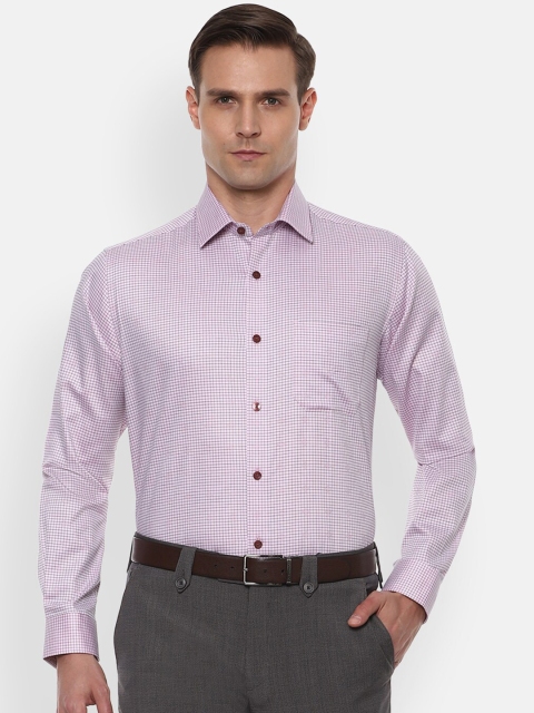 Louis Philippe Men Pink & Black Cotton Slim Fit Checked Formal Shirt