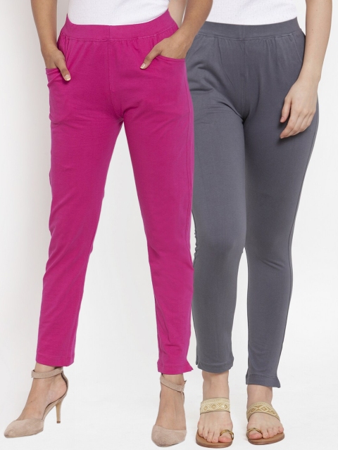 

TAG 7 Women Pack Of 2 Solid Straight-Fit Ankle-Length Leggings, Magenta