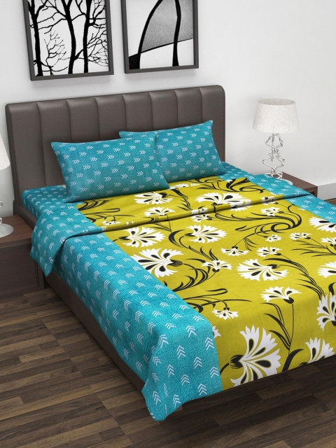 

Divine Casa Turquoise Blue & Green Floral Double Queen Bedding Set With Dohar
