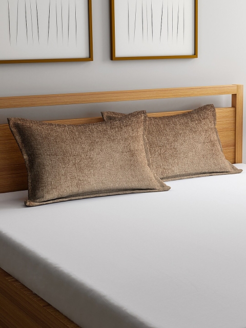 

KLOTTHE Set Of 2 Brown Cotton Solid Woven Design Pillow Covers With Fillers