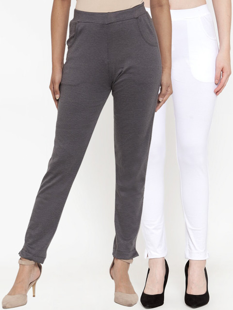 

TAG 7 Women Pack Of 2 Solid Straight-Fit Ankle-Length Leggings, Grey