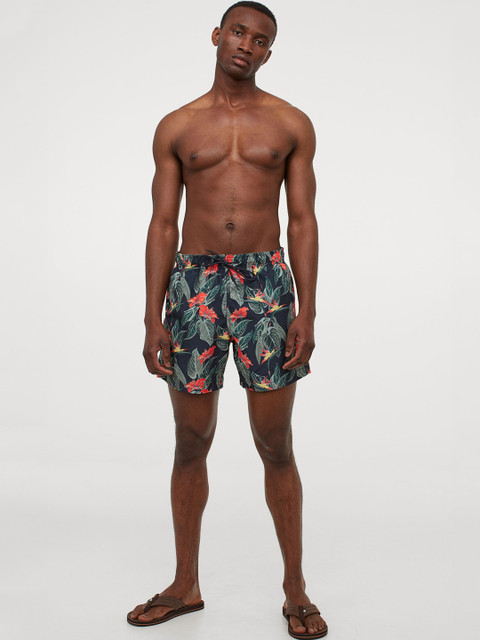 

H&M Men Navy Blue & Green Patterned Swim Shorts