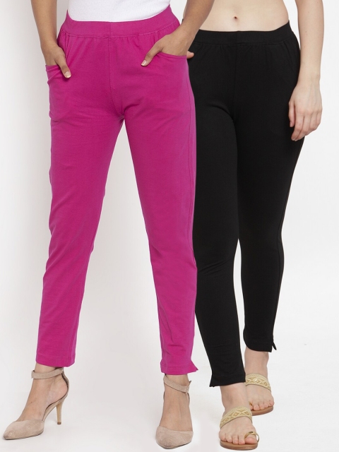 

TAG 7 Women Pack Of 2 Solid Straight-Fit Ankle-Length Leggings, Magenta