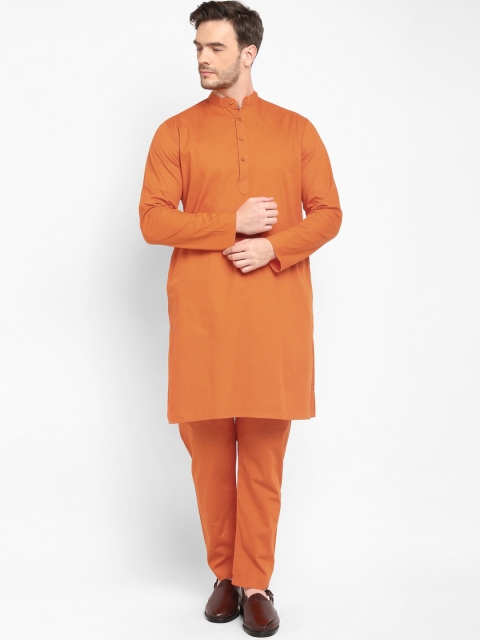 

Hangup Men Orange Solid Kurta with Pyjamas