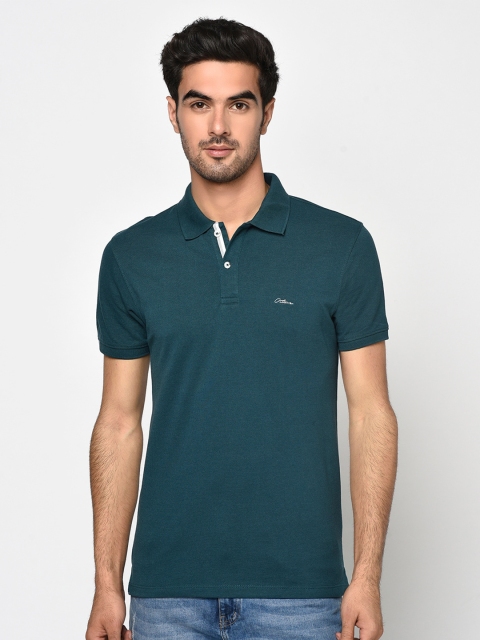 

Octave Men Teal Green Solid Polo Collar T-shirt