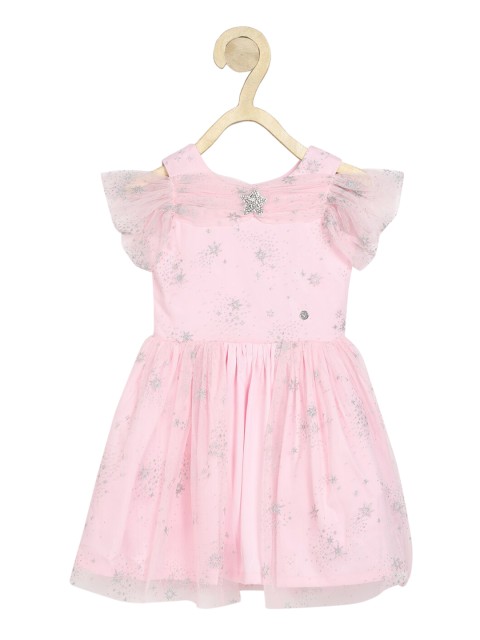 

Allen Solly Junior Girls Peach-Coloured & Silver-Toned Embellished A-Line Dress