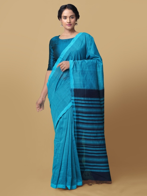 

Unnati Silks Blue Pure Cotton Solid Mangalagiri Handloom Saree