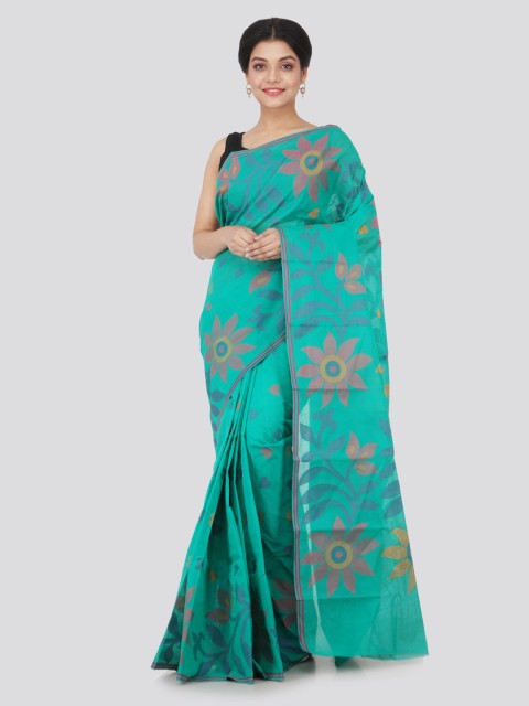 

PinkLoom Teal Woven Design Pure Cotton Handloom Sustainable Saree