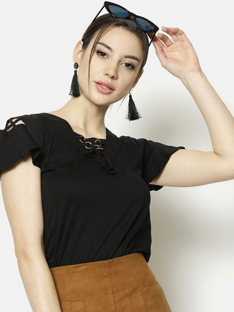 

V2 Value & Variety Black Cold Shoulder Chambray Regular Top