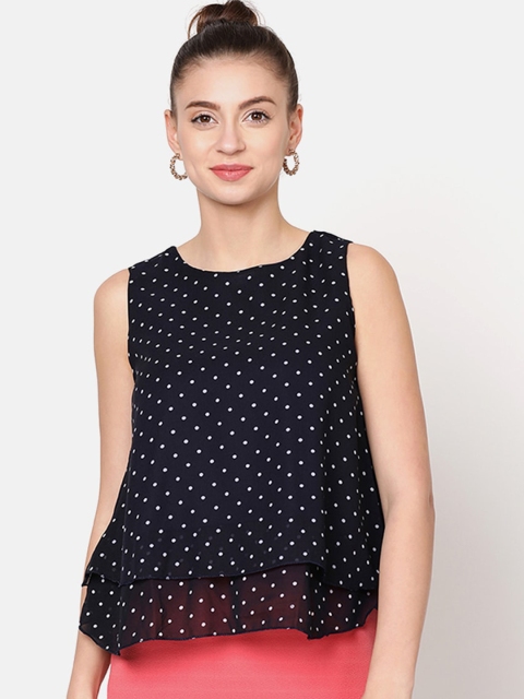 

V2 Value & Variety Navy Blue & White Georgette Tiered Crop Top