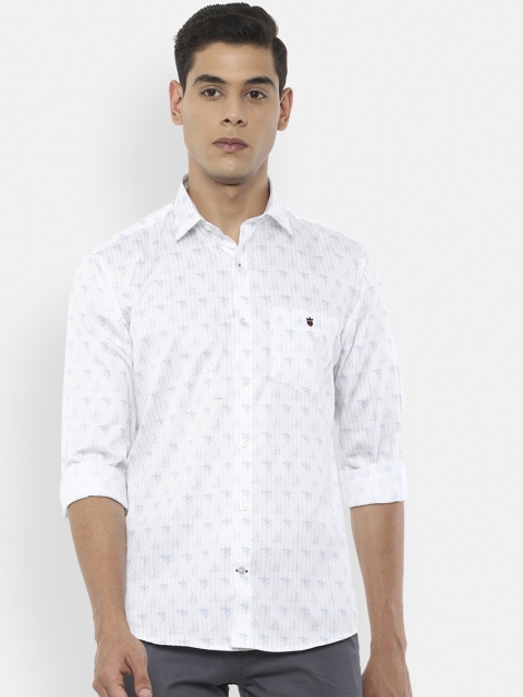 

Louis Philippe Sport Men White & Blue Slim Fit Striped Pure Cotton Casual Shirt