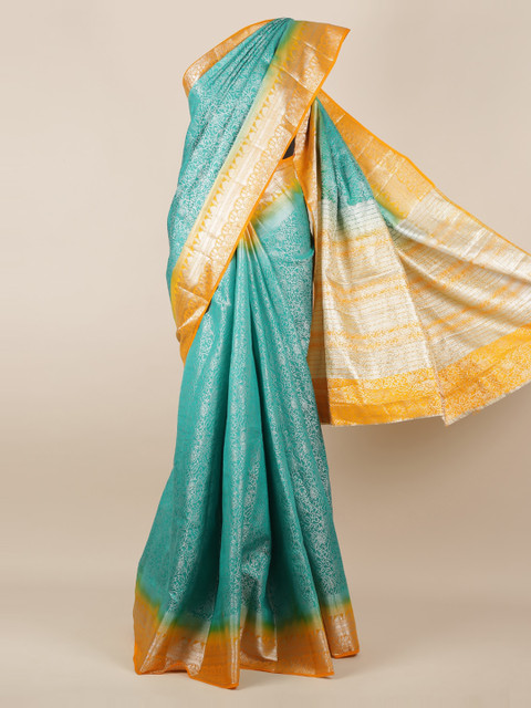 

Pothys Green & Yellow Jute Silk Woven Design Saree