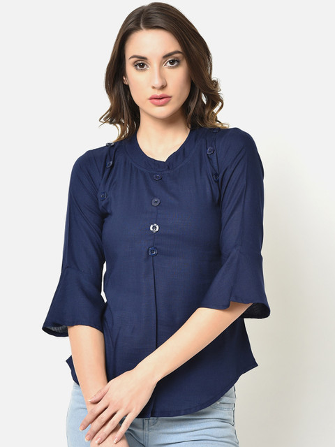 

V2 Value & Variety Navy Blue Bell Sleeves A-Line Top