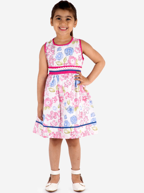 

KID1 Girls Pink & White Floral Printed Fit and Flare Dress