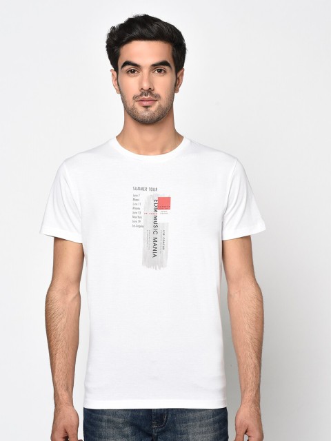 

Octave Men White Printed Round Neck T-shirt