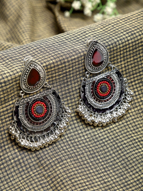 

NEUDIS Silver-Plated & Black Oxidised Circular Drop Earrings