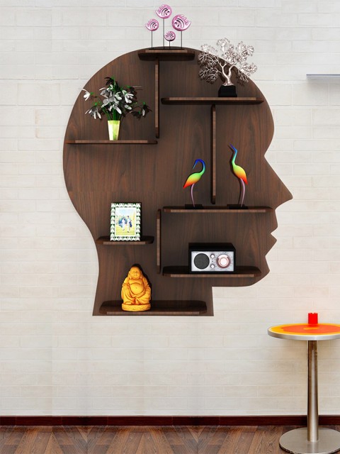

WALLMANTRA Brown Man Shaped MDF Basic Wall Shelf