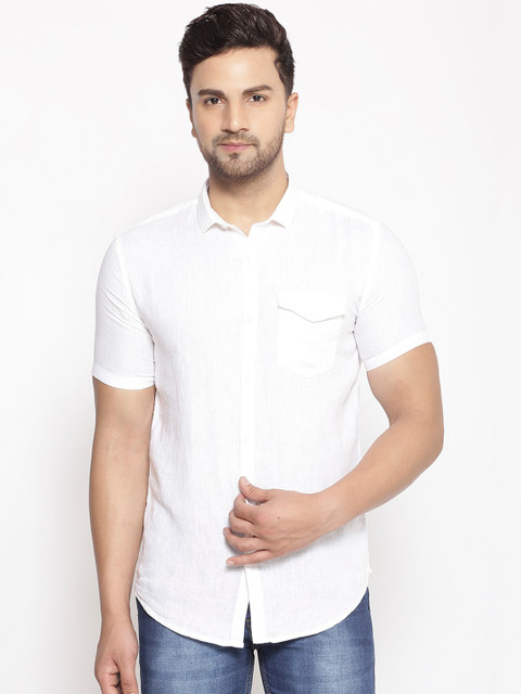 

SHOWOFF Men White Lenin Classic Slim Fit Solid Casual Shirt