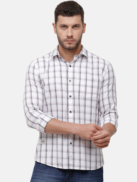 

Alan Scott Men White Regular Fit Checked Pure Cotton Casual Shirt
