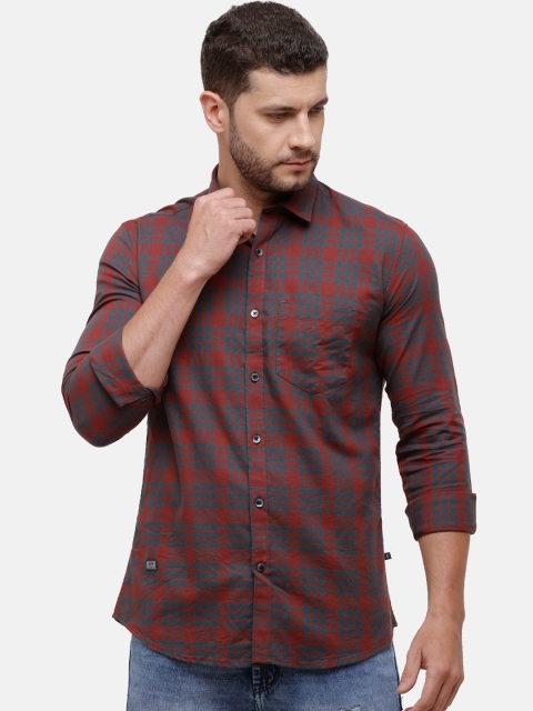 

Alan Scott Men Teal Green & Orange Regular Fit Checked Pure Cotton Casual Shirt