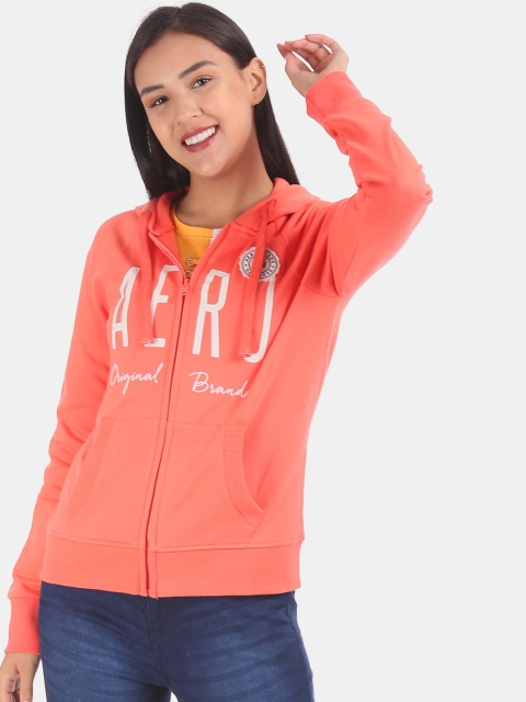 

Aeropostale Women Orange Printed Hooded Sweatshirt