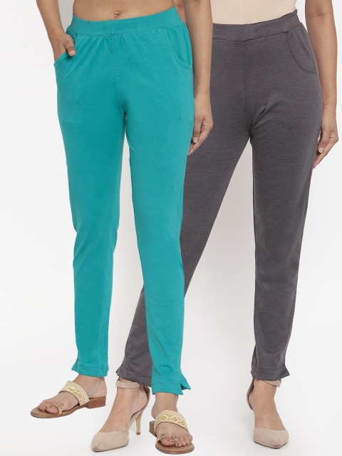 

TAG 7 Women Pack Of 2 Solid Straight-Fit Ankle-Length Leggings, Grey