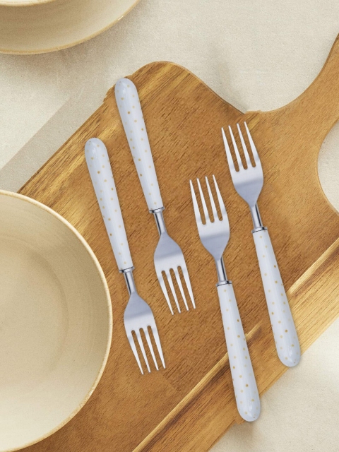 

nestroots Silver-Toned & White 4 Pc Stainless Steel Fork Set