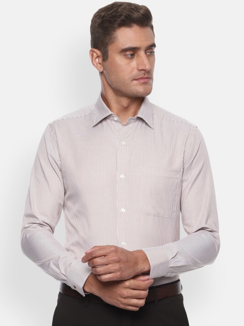 

Louis Philippe Men Off-White & Brown Classic Regular Fit Striped Formal Shirt