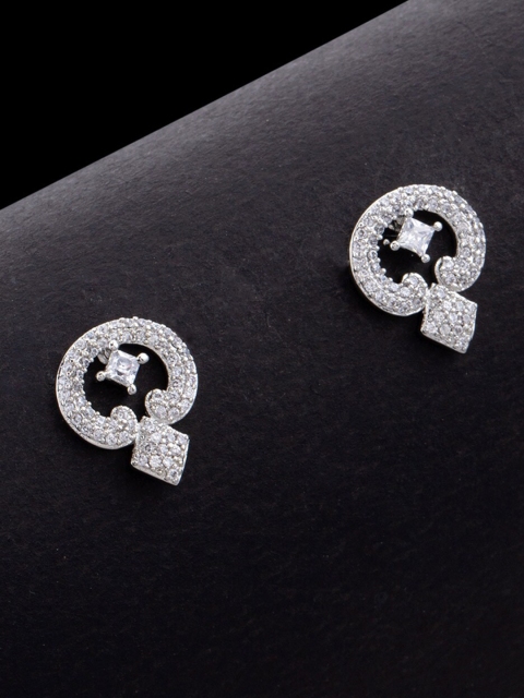 

Studio Voylla Rhodium-Plated White CZ Studded Contemporary Studs