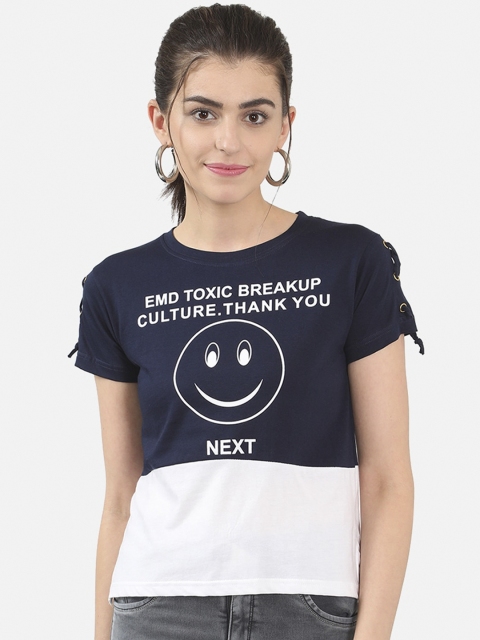 

V2 Value & Variety Blue & White Colourblocked Chambray Regular Top