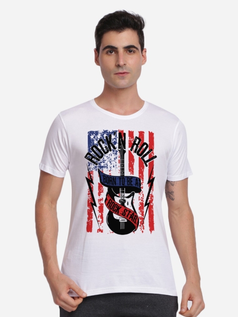 

MASH UNLIMITED Men White Printed Round Neck Cotton T-shirt