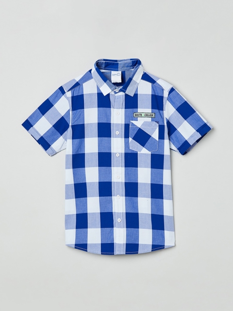 

max Boys Blue & White Regular Fit Checked Casual Cotton Shirt
