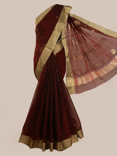 

Pothys Maroon & Gold-Toned Pure Silk Woven Design Kanjeevaram Saree