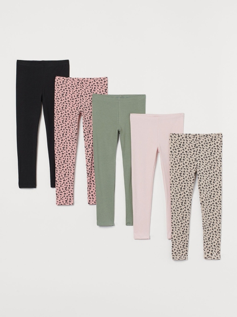 

H&M Girls 5-Pack Jersey Leggings, Pink