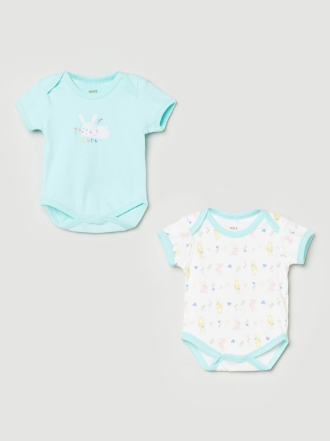Max Girls Pack of 2 Blue Printed Romper Gift Set, Multi