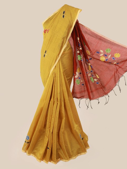 

Pothys Mustard Woven Design Cotton Blend Saree